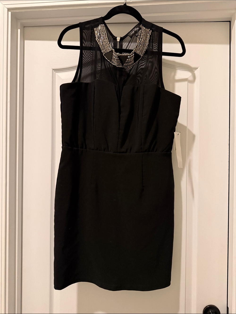 Love Reign Black Sleeveless Mini Dress with Beaded Collar